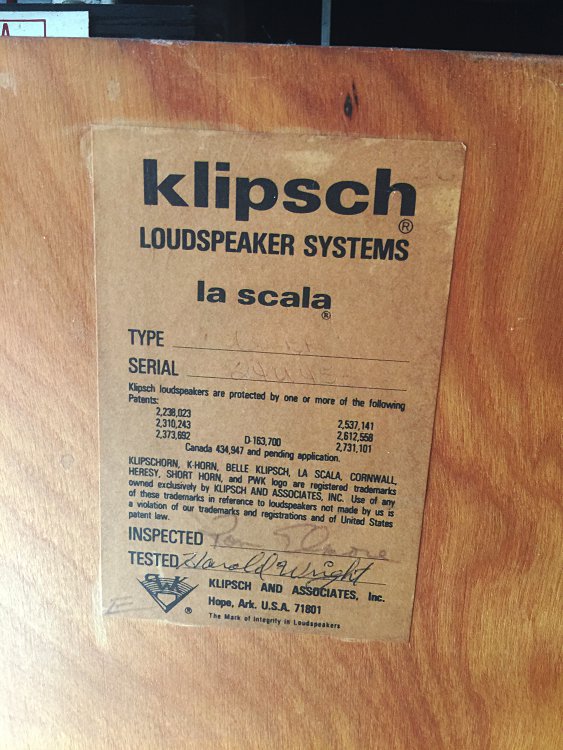 Vintage LaScala Speakers for Sale - Garage Sale - The Klipsch Audio ...