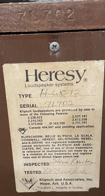 Heresy HWO serial number help - Page 2 - General Klipsch Info - The ...